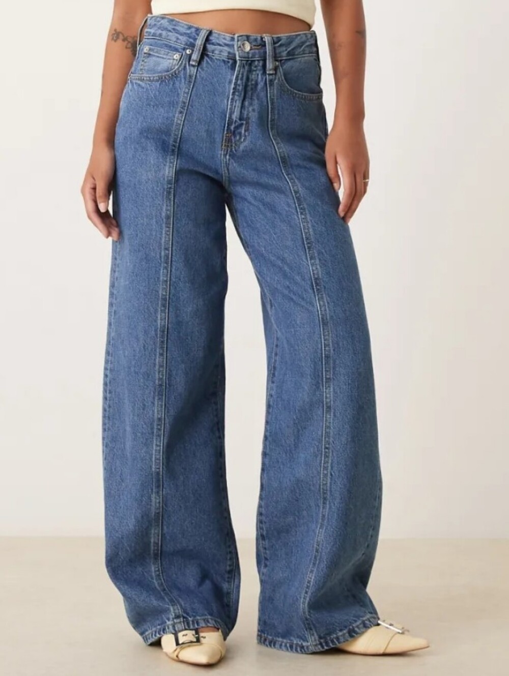 Petite Front Seam Wide Leg Jeans